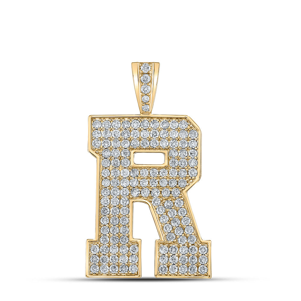 10K YELLOW GOLD ROUND DIAMOND R INITIAL LETTER CHARM PENDANT 2-1/4 CTTW