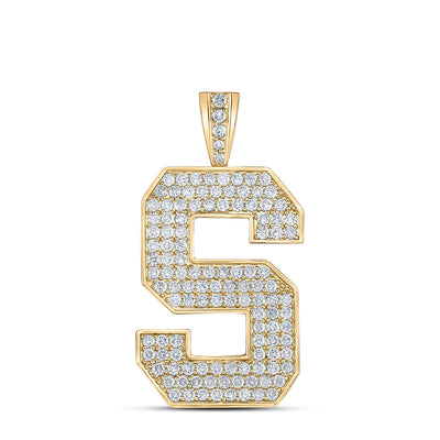 10K YELLOW GOLD ROUND DIAMOND S INITIAL LETTER CHARM PENDANT 2 CTTW