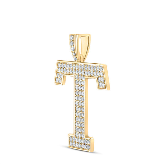 10K YELLOW GOLD ROUND DIAMOND T INITIAL LETTER CHARM PENDANT 1-1/2 CTTW