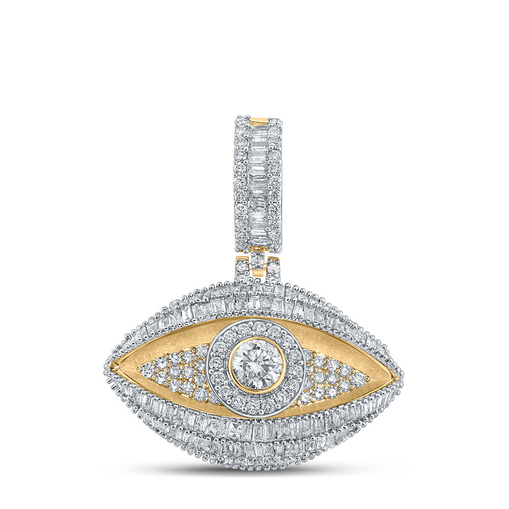 10K YELLOW GOLD BAGUETTE DIAMOND EYE CHARM PENDANT 3 CTTW