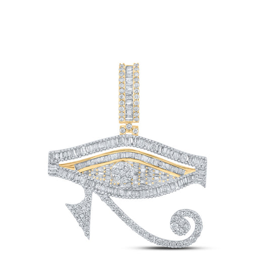 10K YELLOW GOLD BAGUETTE DIAMOND EYE OF HORUS CHARM PENDANT 3 CTTW