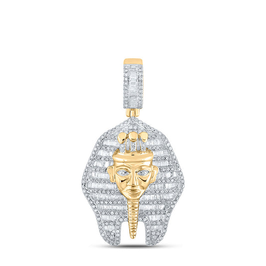 10K YELLOW GOLD ROUND DIAMOND PHARAOH CHARM PENDANT 1-1/4 CTTW