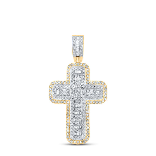10K YELLOW GOLD BAGUETTE DIAMOND CROSS CHARM PENDANT 3/4 CTTW