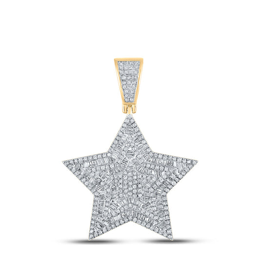 10K YELLOW GOLD BAGUETTE DIAMOND STAR CHARM PENDANT 1-1/5 CTTW