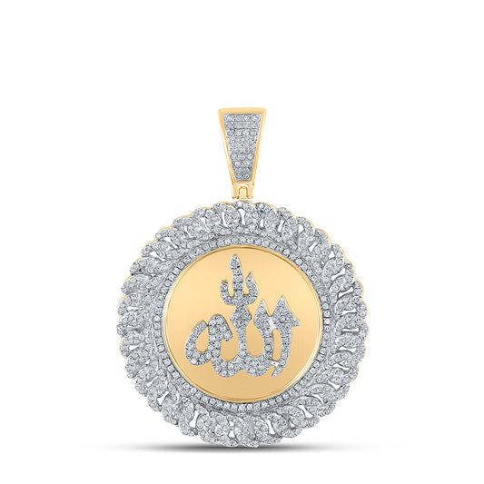 10K YELLOW GOLD ROUND DIAMOND ALLAH ISLAM CHARM PENDANT 1-1/3 CTTW