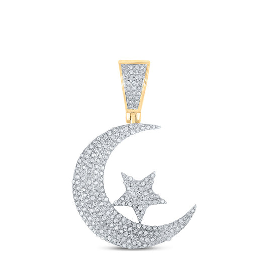 10K YELLOW GOLD ROUND DIAMOND CRESCENT MOON STAR CHARM PENDANT 5/8 CTTW