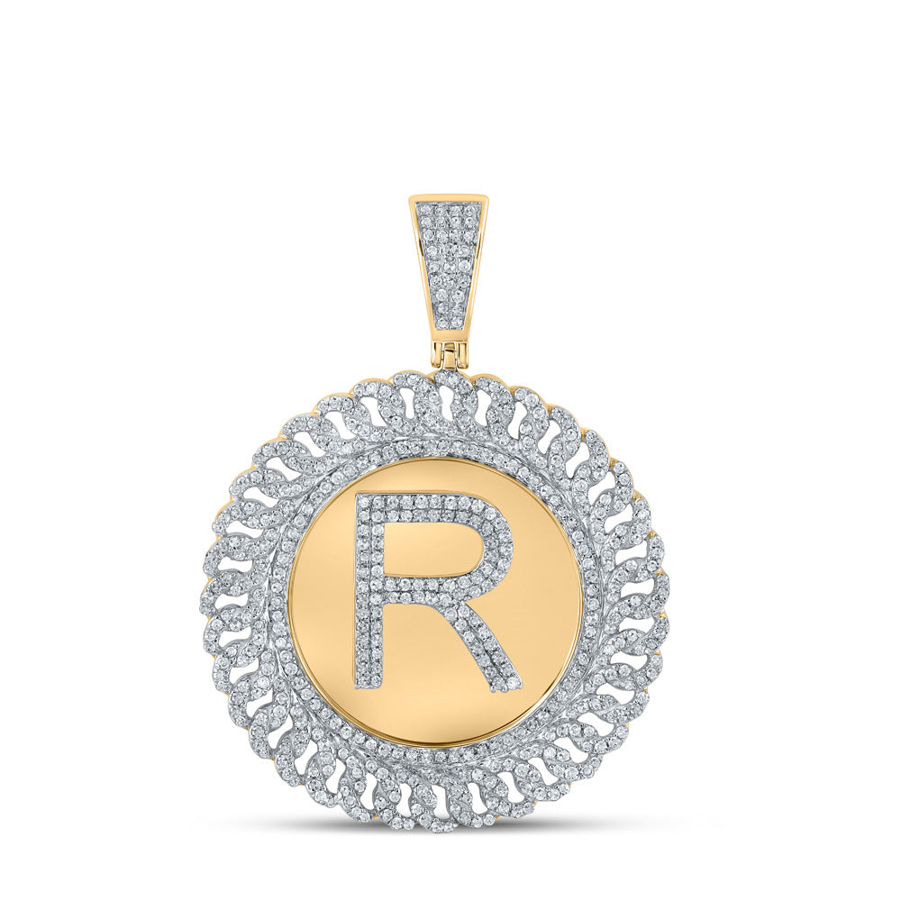 10K YELLOW GOLD ROUND DIAMOND LETTER R CIRCLE CHARM PENDANT 1-1/3 CTTW