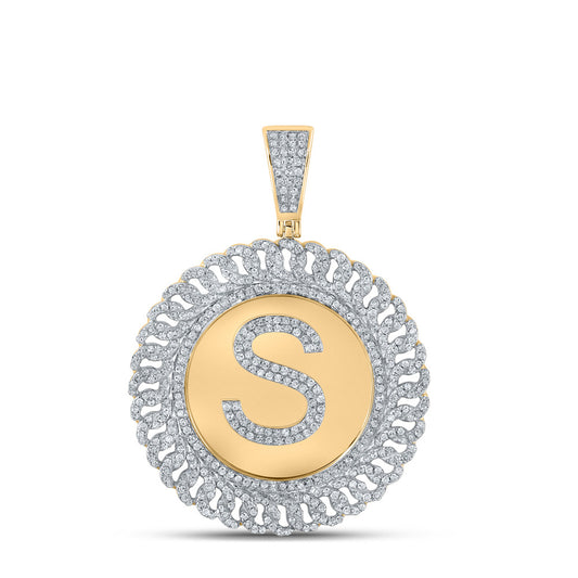 10K YELLOW GOLD ROUND DIAMOND LETTER S CIRCLE CHARM PENDANT 1-1/4 CTTW
