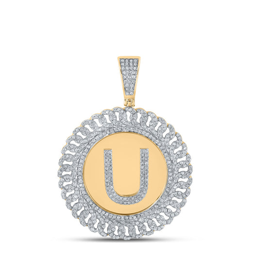 10K YELLOW GOLD ROUND DIAMOND LETTER U CIRCLE CHARM PENDANT 1-1/5 CTTW