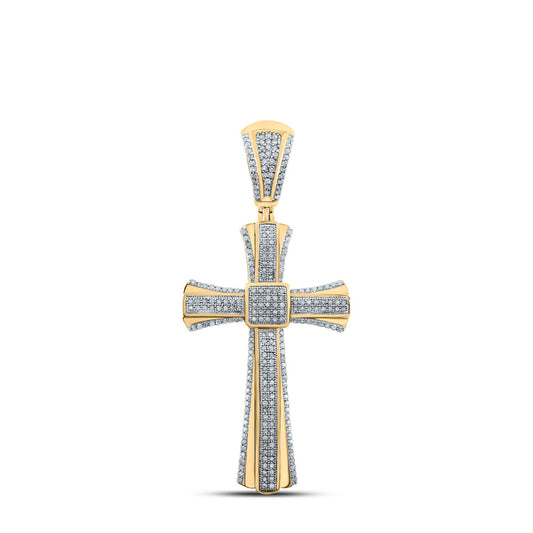 10K YELLOW GOLD ROUND DIAMOND CROSS CHARM PENDANT 3/4 CTTW