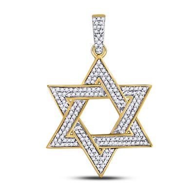 10K YELLOW GOLD ROUND DIAMOND MAGEN STAR OF DAVID PENDANT 1/2 CTW