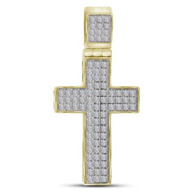 10K YELLOW GOLD ROUND DIAMOND CROSS CHARM PENDANT 1/4 CTTW
