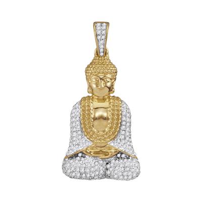 10K YELLOW GOLD ROUND DIAMOND GAUTAMA BUDDHA CHARM PENDANT 1/2 CTTW