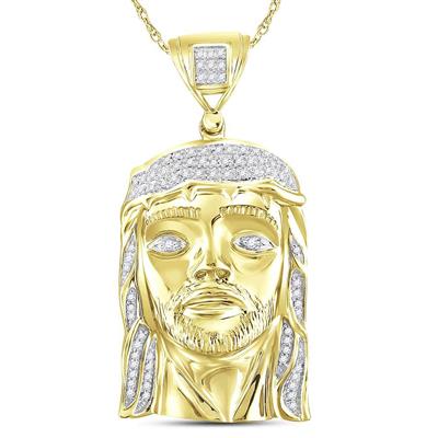 10K YELLOW GOLD ROUND DIAMOND JESUS FACE CHARM PENDANT 1/4 CTTW
