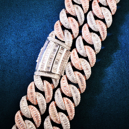 19MM Mixed Color Miami Cuban Chain Baguette Necklace