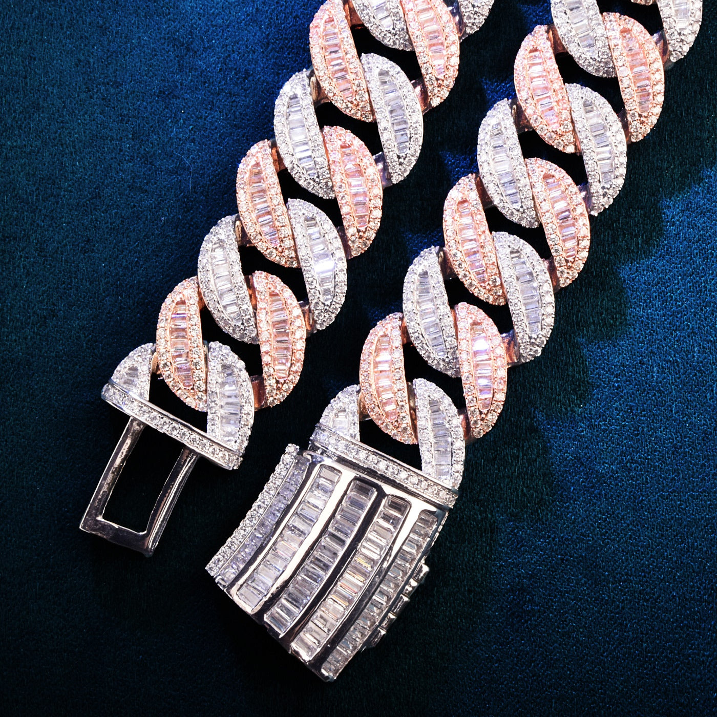 19MM Mixed Color Miami Cuban Chain Baguette Necklace