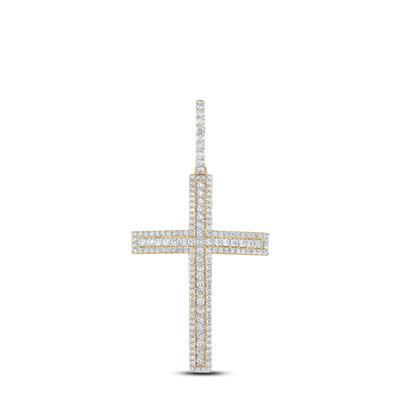 10K YELLOW GOLD ROUND DIAMOND CROSS CHARM PENDANT 4 CTTW