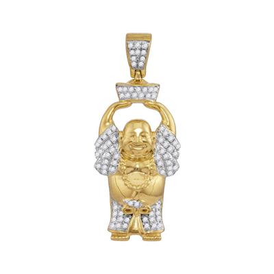10K YELLOW GOLD ROUND DIAMOND LAUGHING BUDDHA HOTEI CHARM PENDANT 1/3 CTTW