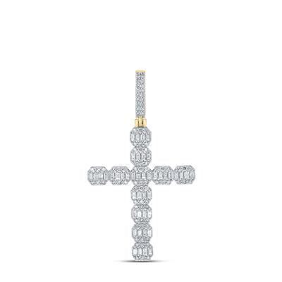 10K YELLOW GOLD ROUND DIAMOND CROSS CHARM PENDANT 3 CTTW