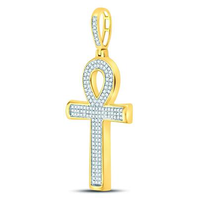 10KT YELLOW GOLD ROUND DIAMOND ANKH CROSS CHARM PENDANT 1/3 CTTW