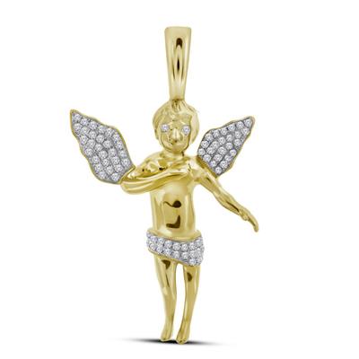 10K YELLOW GOLD ROUND DIAMOND ANGEL CHERUB CHARM PENDANT 1/2 CTTW