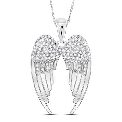 STERLING SILVER ROUND DIAMOND ANGEL WINGS PENDANT 3/8 CTTW