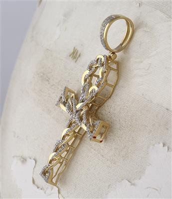 10K YELLOW GOLD ROUND DIAMOND ANKH CROSS CHARM PENDANT 3/8 CTTW