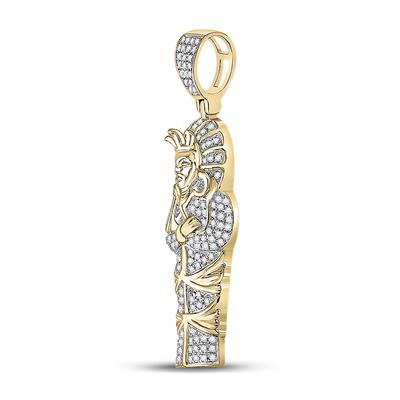 10K YELLOW GOLD ROUND DIAMOND SARCOPHAGUS MUMMY PHARAOH CHARM PENDANT 3/8 CTTW
