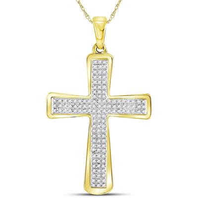 10K YELLOW GOLD ROUND DIAMOND ROMAN CROSS CHARM PENDANT 1/3 CTTW