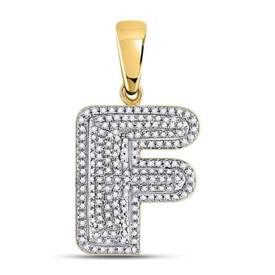 10K YELLOW GOLD ROUND DIAMOND LETTER F BUBBLE INITIAL CHARM PENDANT 1/2 CTTW