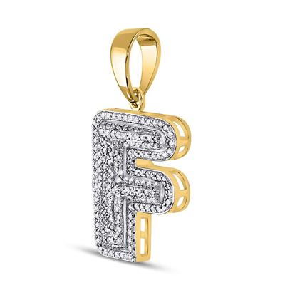 10K YELLOW GOLD ROUND DIAMOND LETTER F BUBBLE INITIAL CHARM PENDANT 1/2 CTTW