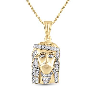 10K YELLOW GOLD ROUND DIAMOND JESUS FACE CHARM PENDANT 1/3 CTTW