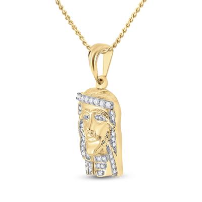 10K YELLOW GOLD ROUND DIAMOND JESUS FACE CHARM PENDANT 1/3 CTTW