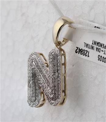 10K YELLOW GOLD ROUND DIAMOND INITIAL N LETTER CHARM PENDANT 1/2 CTTW