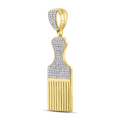 10KT YELLOW GOLD ROUND DIAMOND AFRO HAIR PICK CHARM PENDANT 1/2 CTTW