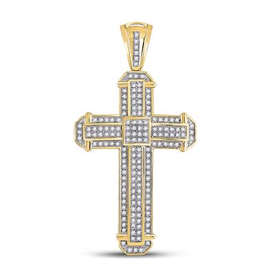 10K YELLOW GOLD ROUND DIAMOND CROSS CHARM PENDANT 1/2 CTTW