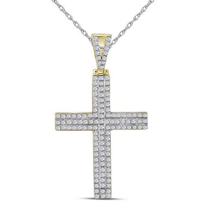 10K YELLOW GOLD ROUND DIAMOND CROSS CHARM PENDANT 1/3 CTTW