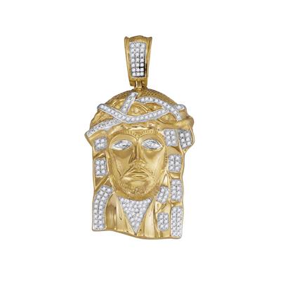 10K YELLOW GOLD ROUND DIAMOND JESUS FACE CHARM PENDANT 3/8 CTTW