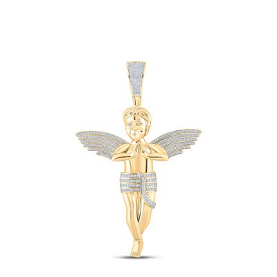 10K YELLOW GOLD ROUND DIAMOND ANGEL CHARM PENDANT 4-1/4 CTTW