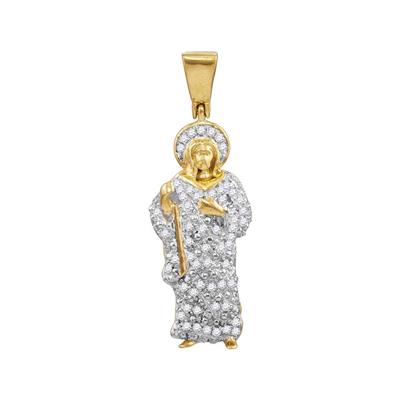 10K YELLOW GOLD ROUND DIAMOND JESUS HALO CHARM PENDANT 1/2 CTTW