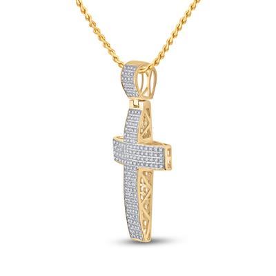 10K YELLOW GOLD ROUND DIAMOND CROSS CHARM PENDANT 1/2 CTTW