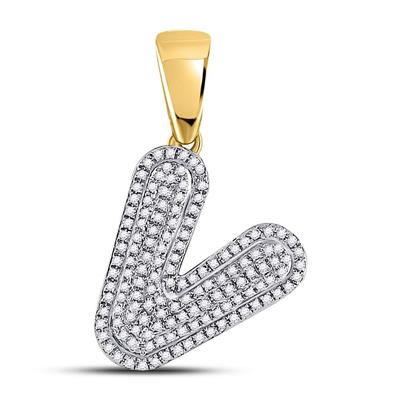 10K YELLOW GOLD ROUND DIAMOND LETTER V BUBBLE INITIAL CHARM PENDANT 3/8 CTTW