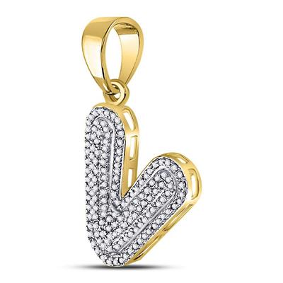 10K YELLOW GOLD ROUND DIAMOND LETTER V BUBBLE INITIAL CHARM PENDANT 3/8 CTTW