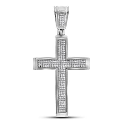 10K WHITE GOLD ROUND DIAMOND ROMAN CROSS CHARM PENDANT 1/2 CTTW
