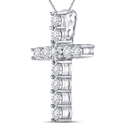 14K WHITE GOLD ROUND DIAMOND CROSS PENDANT 3/8 CTTW
