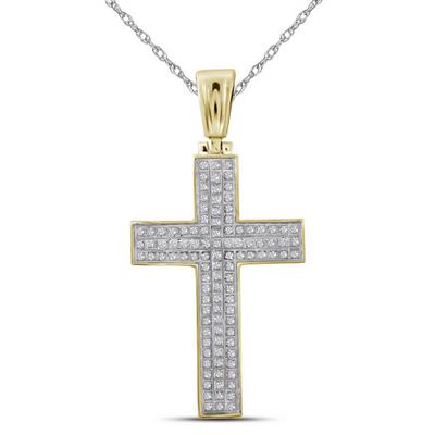 10K YELLOW GOLD ROUND DIAMOND CROSS CHARM PENDANT 1/3 CTTW