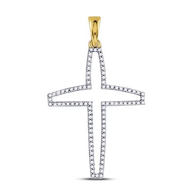 10K YELLOW GOLD ROUND DIAMOND CROSS CHARM PENDANT 1/4 CTTW