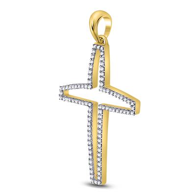 10K YELLOW GOLD ROUND DIAMOND CROSS CHARM PENDANT 1/4 CTTW