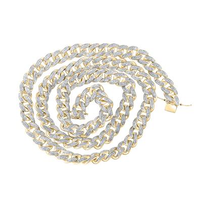 10K YELLOW GOLD ROUND DIAMOND CURB LINK CHAIN NECKLACE 10-7/8 CTTW
