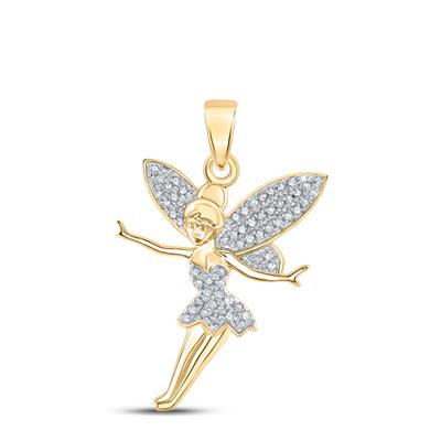 10K YELLOW GOLD ROUND DIAMOND TINKERBELL FAIRY FASHION PENDANT 1/4 CTTW